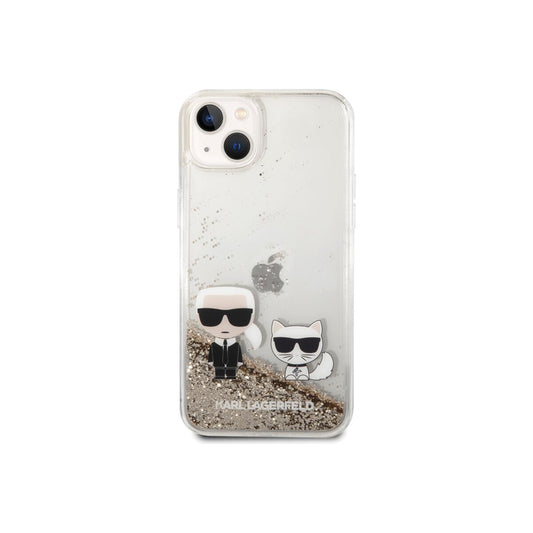 Kryt pro iPhone 14 Plus Karl Lagerfeld Liquid Glitter Karl and Choupette - zlatý - iSTYLE CZ