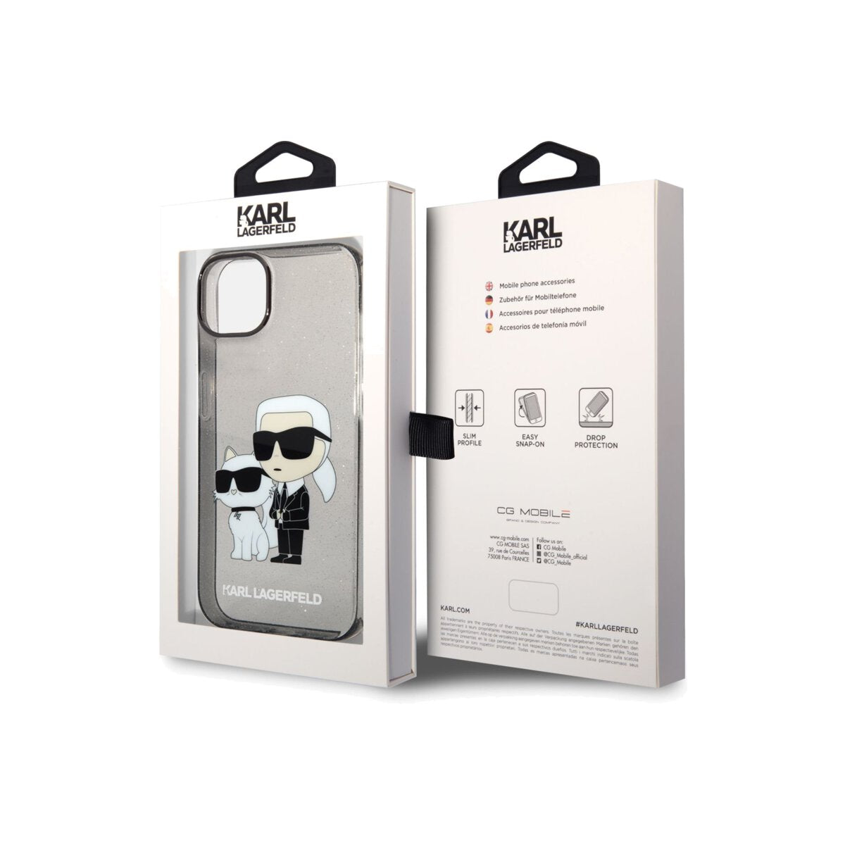 Kryt pro iPhone 14 Plus Karl Lagerfeld IML Glitter Karl and Choupette NFT - černý - iSTYLE CZ