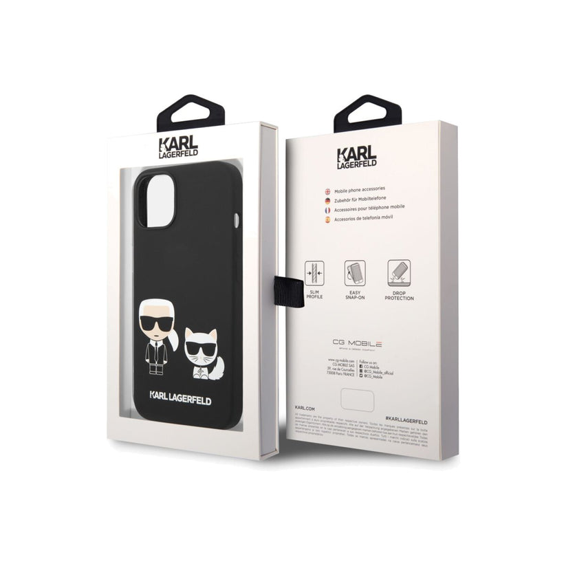 Kryt pro iPhone 14 Plus Karl Lagerfeld Karl and Choupette Liquid Silicone - černý - iSTYLE CZ