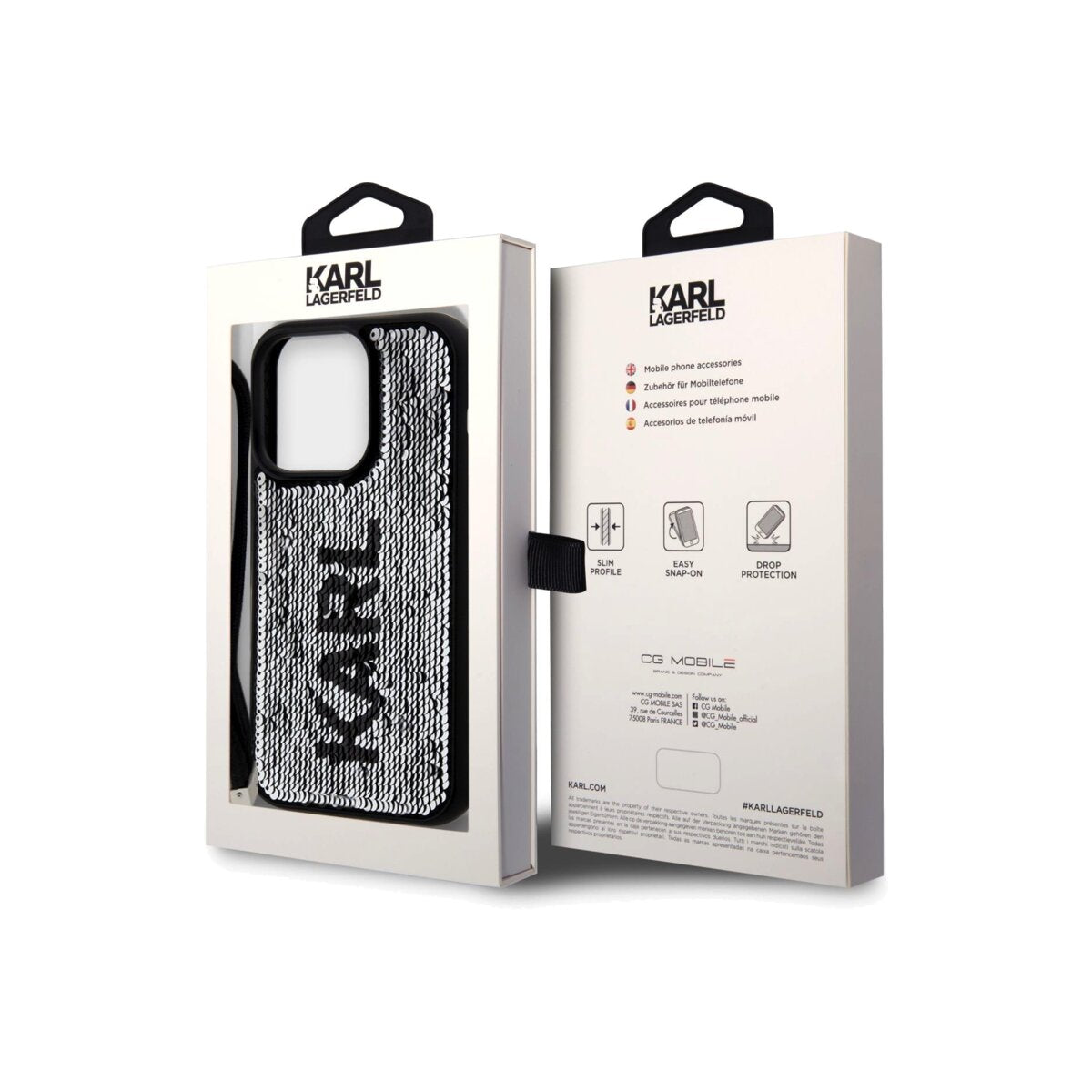 Kryt pro iPhone 15 Pro Karl Lagerfeld Sequins Reversible - stříbrný - iSTYLE CZ
