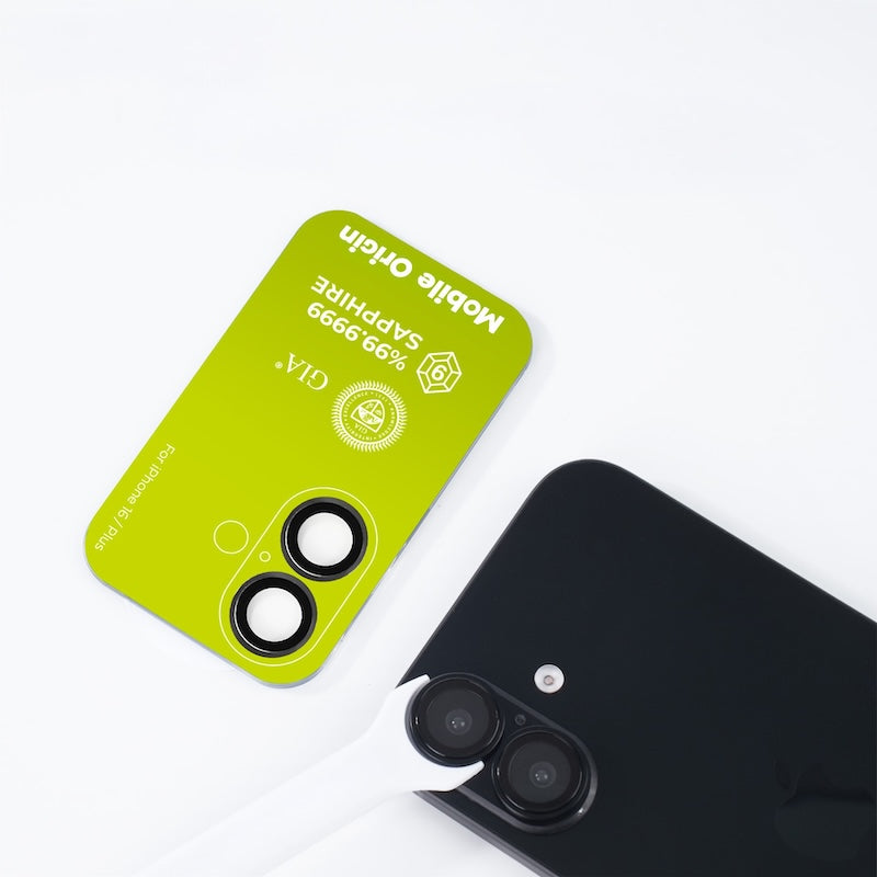 Safírové sklo na čočky pro iPhone 16/16 Plus Mobile Origin - černé - iSTYLE CZ
