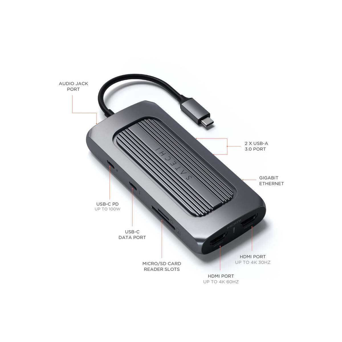 Hliníkový víceportový USB-C adaptér MX Satechi - vesmírně šedý - iSTYLE CZ