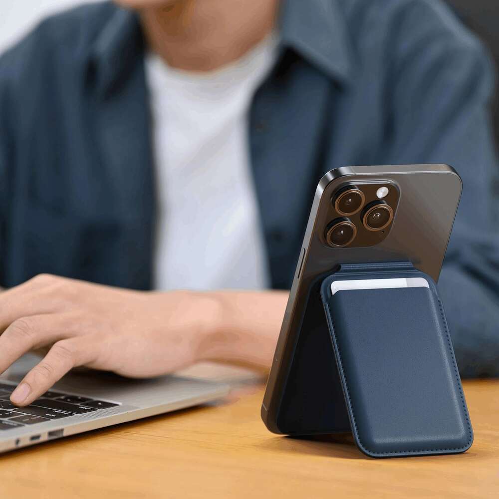 Magnetický stojánek s peněženkou pro iPhone Satechi - modrý - iSTYLE CZ