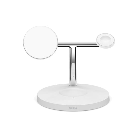 Bezdrátový nabíjecí stojan Belkin BoostCharge Pro 3v1 s Qi2 - bílý - iSTYLE CZ