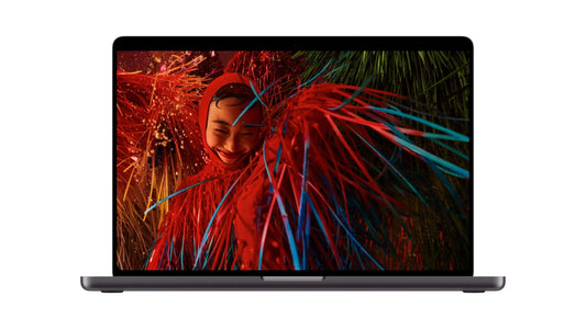 MacBook Pro laptop showcasing a colorful, high-contrast image on its screen