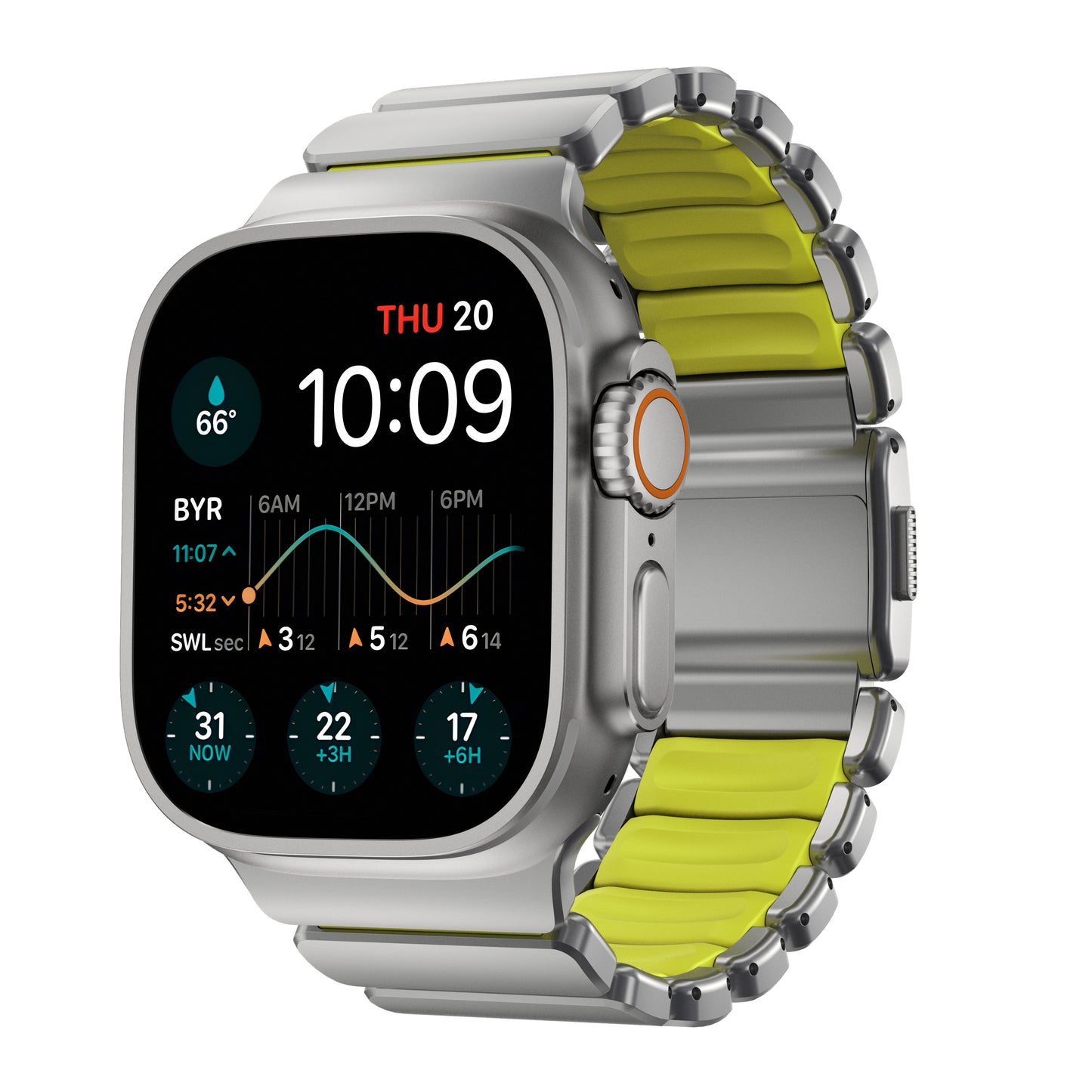 Řemínek pro Apple Watch 45/46/49 mm Nomad Stratos Band FKM - stříbrný/zelený