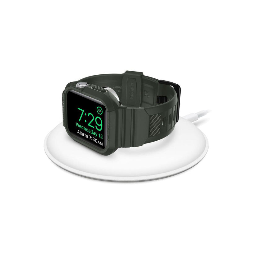 Ochranný kryt s řemínkem na Apple Watch 44 mm Spigen Rugged Armor Pro - zelený