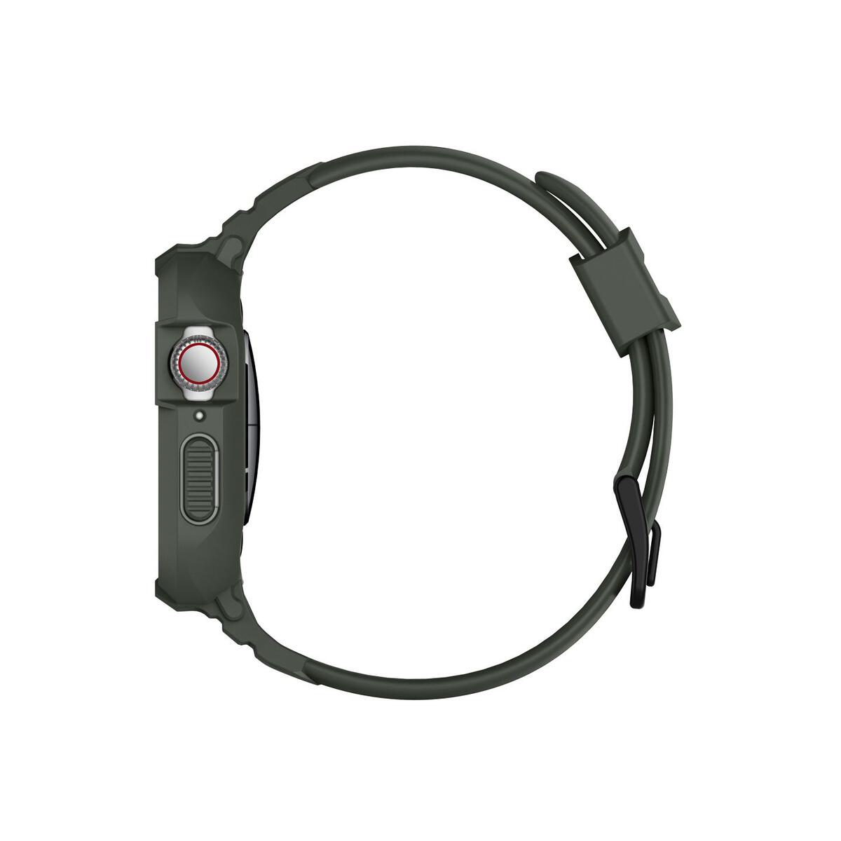 Ochranný kryt s řemínkem na Apple Watch 44 mm Spigen Rugged Armor Pro - zelený