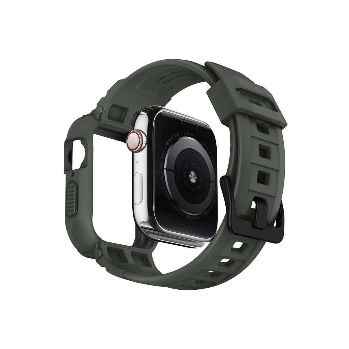 Ochranný kryt s řemínkem na Apple Watch 44 mm Spigen Rugged Armor Pro - zelený