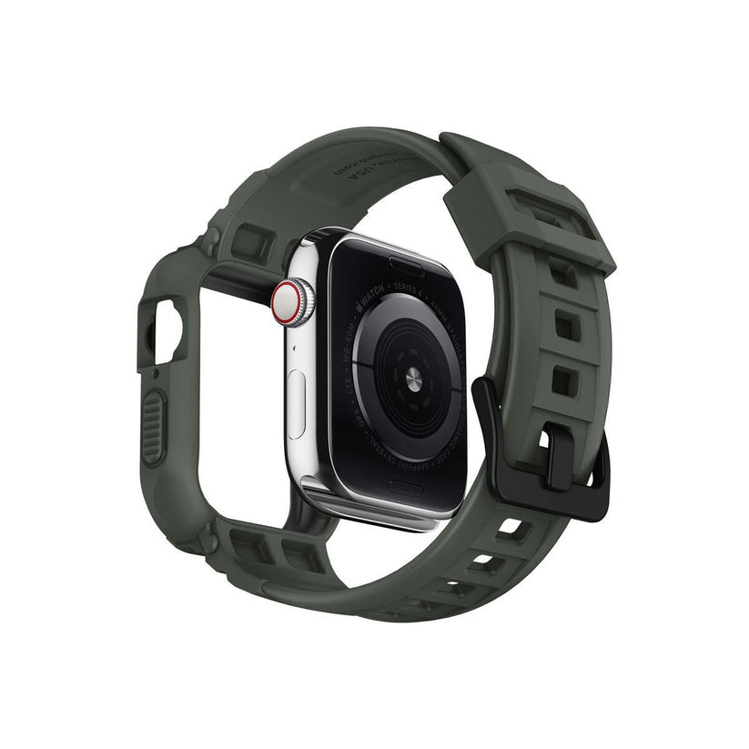 Ochranný kryt s řemínkem na Apple Watch 44 mm Spigen Rugged Armor Pro - zelený