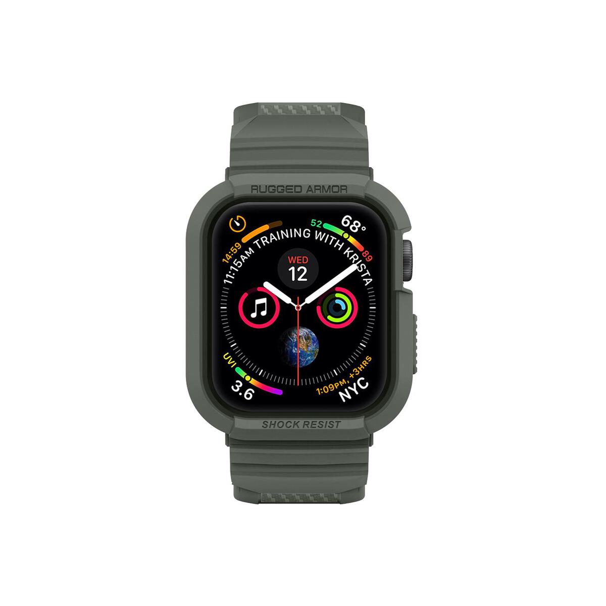 Ochranný kryt s řemínkem na Apple Watch 44 mm Spigen Rugged Armor Pro - zelený