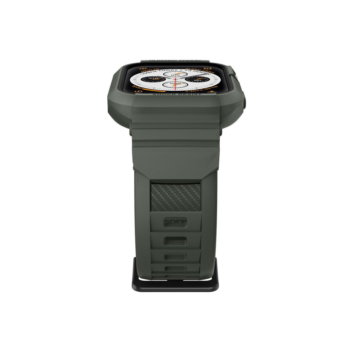 Ochranný kryt s řemínkem na Apple Watch 44 mm Spigen Rugged Armor Pro - zelený