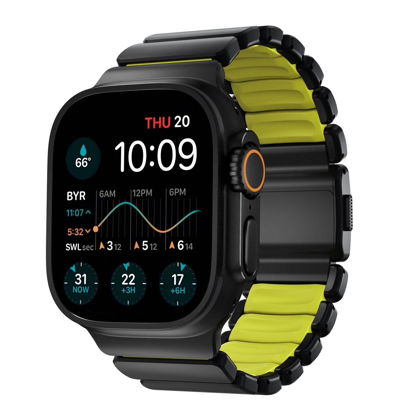 Řemínek pro Apple Watch 45/46/49 mm Nomad Stratos Band FKM - černý/zelený - iSTYLE.cz