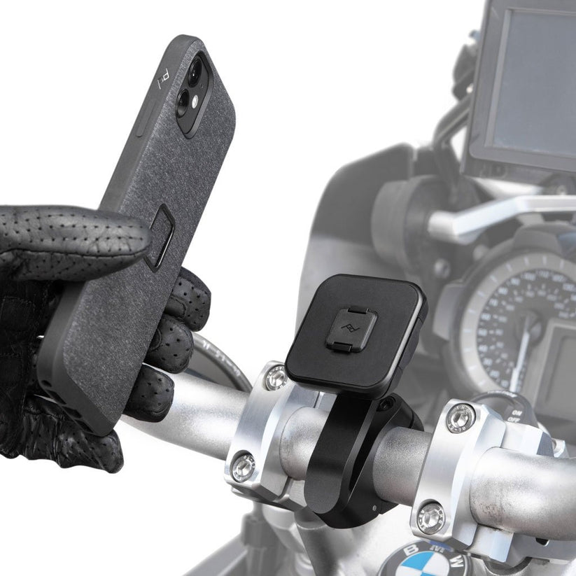 Držák telefonu s pojistkou a nabíjením Peak Design Mobile Motorcycle Mount Bar Mount - černý - iSTYLE CZ