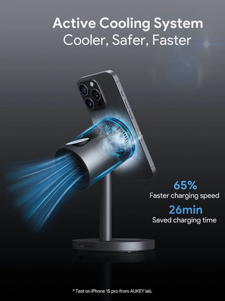 Bezdrátová rychlonabíječka s aktivním chladícím systémem Aukey MagLink LC-MC311A 3v1 - iSTYLE CZ