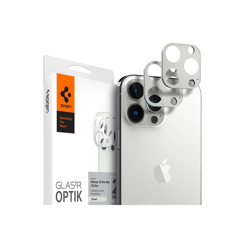 Ochranné sklo na fotoaparát pro iPhone 13 Pro/13 Pro Max Spigen tR Optik 2 Pack - stříbrné