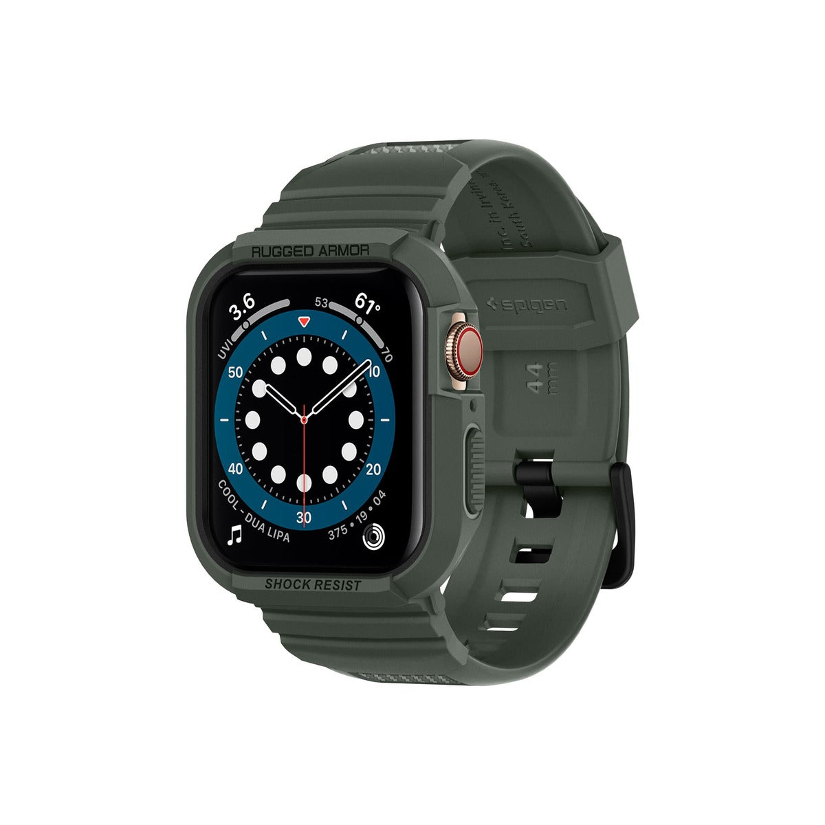 Ochranný kryt s řemínkem na Apple Watch 44 mm Spigen Rugged Armor Pro - zelený