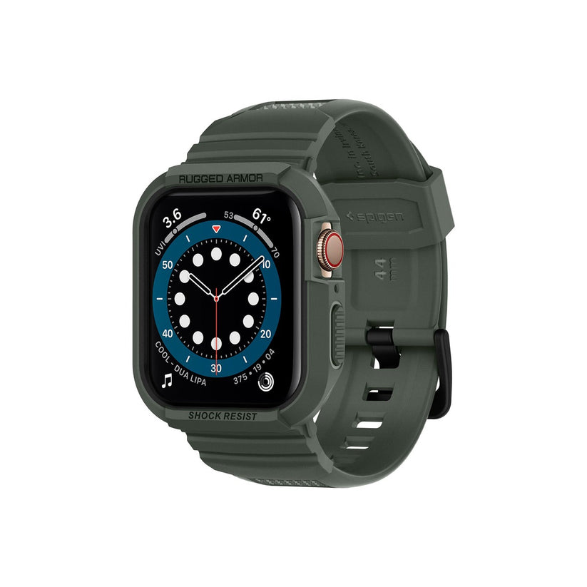 Ochranný kryt s řemínkem na Apple Watch 44 mm Spigen Rugged Armor Pro - zelený