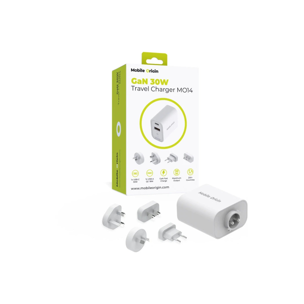 30W univerzální cestovní adaptér Mobile Origin GaN MO14 - bílý - iSTYLE CZ