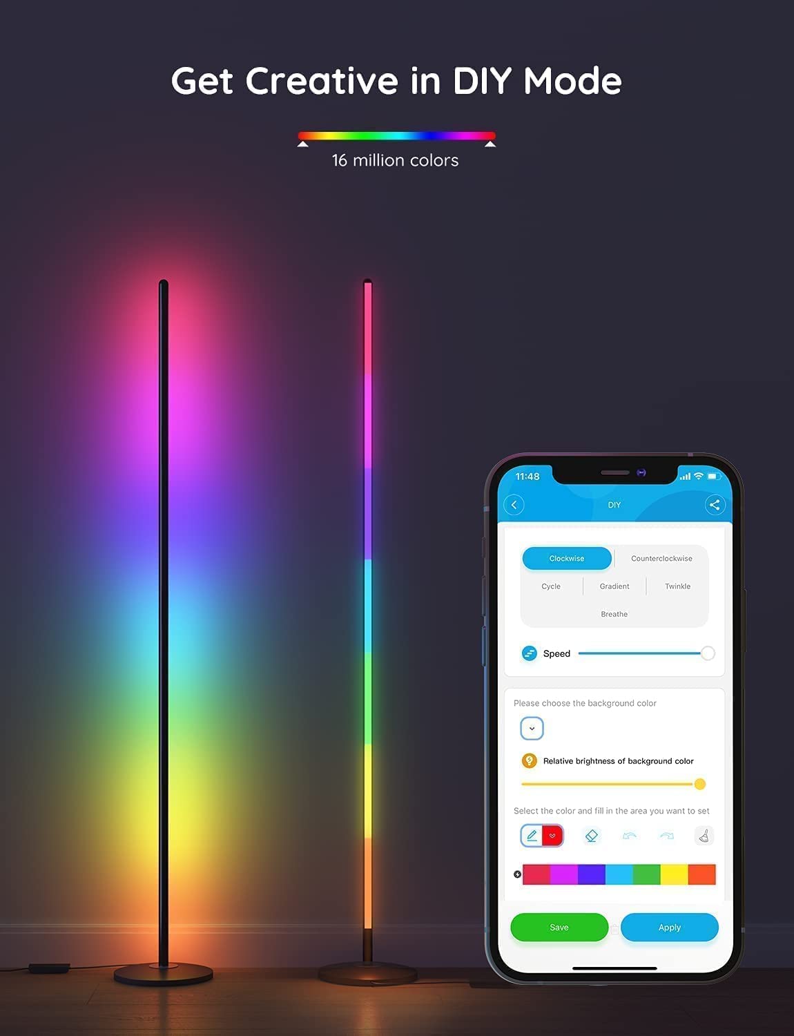 Designová rohová lampa Govee RGBW Floor Lamp Lite s technologií RGBICWW