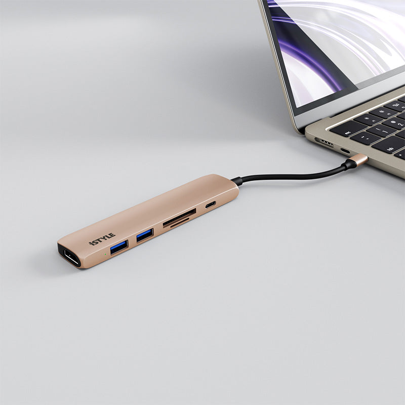 Hliníkový 8K HUB 6v1 s konektorem USB-C iSTYLE - zlatý - iSTYLE CZ