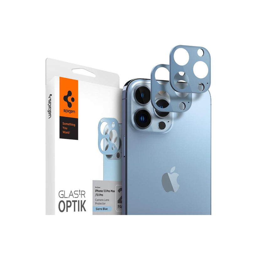 Ochranné sklo na fotoaparát pro iPhone 13 Pro/13 Pro Max Spigen tR Optik 2 Pack - horsky modré