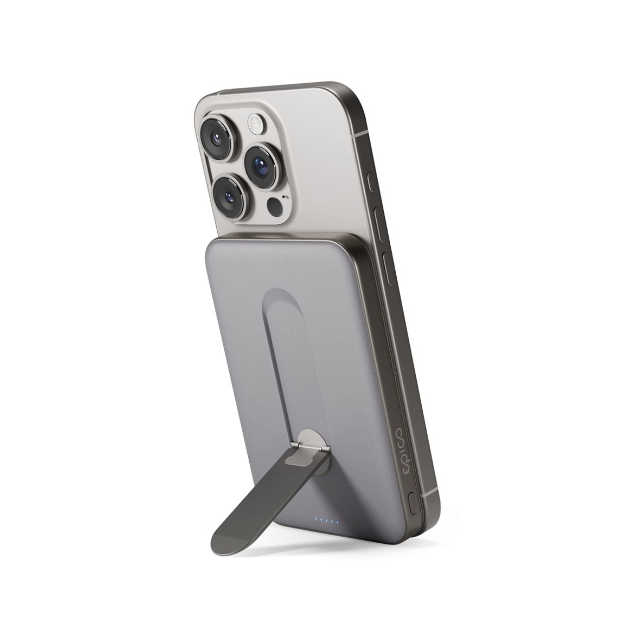 Bezdrátová hliníková powerbanka se stojánkem Epico UltraPack Qi2 Stand 5000mAh Mag+ EM52 - titanová