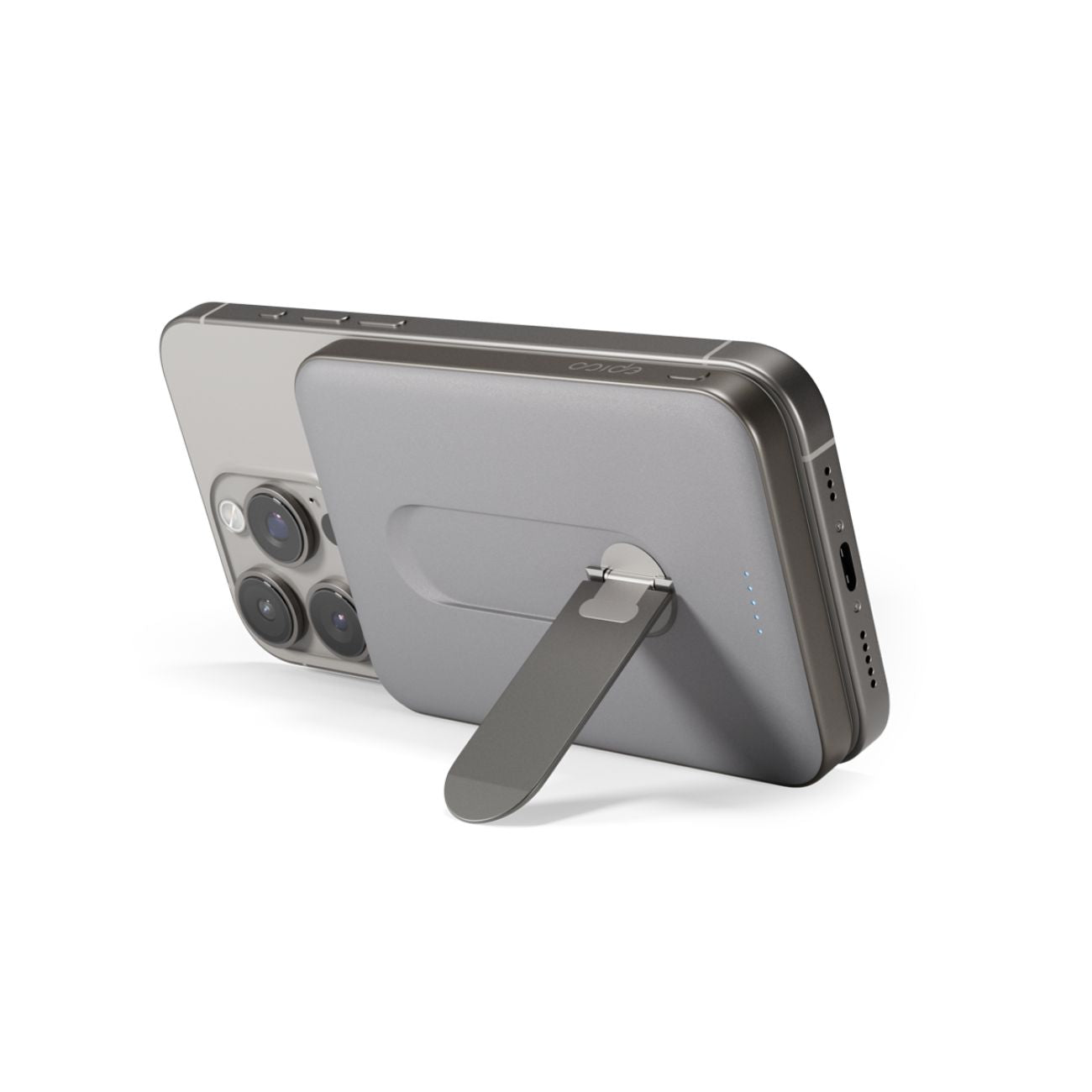 Bezdrátová hliníková powerbanka se stojánkem Epico UltraPack Qi2 Stand 5000mAh Mag+ EM52 - titanová