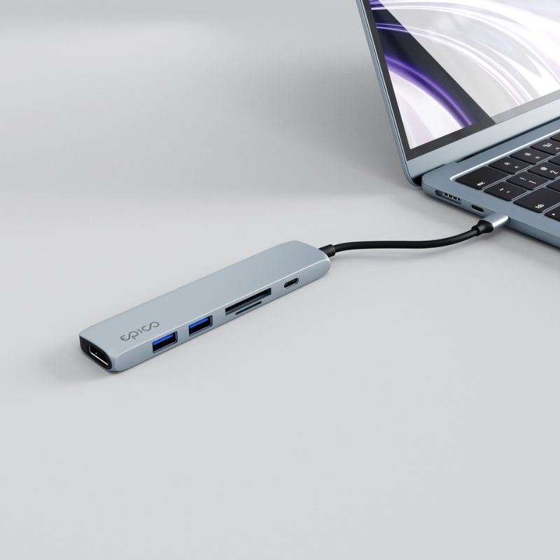 Hub Epico 6in1 Aluminium 8K s USB-C konektorem - blankytně modrý