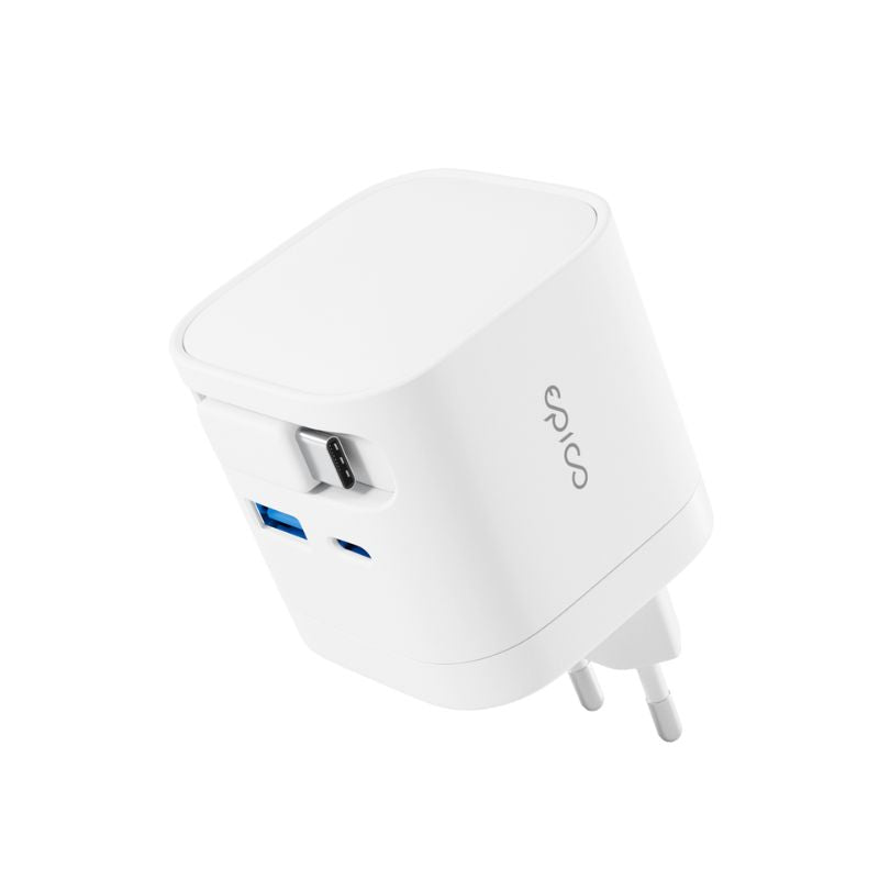 EPICO ULTRABOOST RETRACTABLE GAN 65W SÍŤOVÝ ADAPTÉR EA65C | SE ZABUDOVANÝM KABELEM | BÍLÁ | TŘI VÝSTUPY - iSTYLE.cz