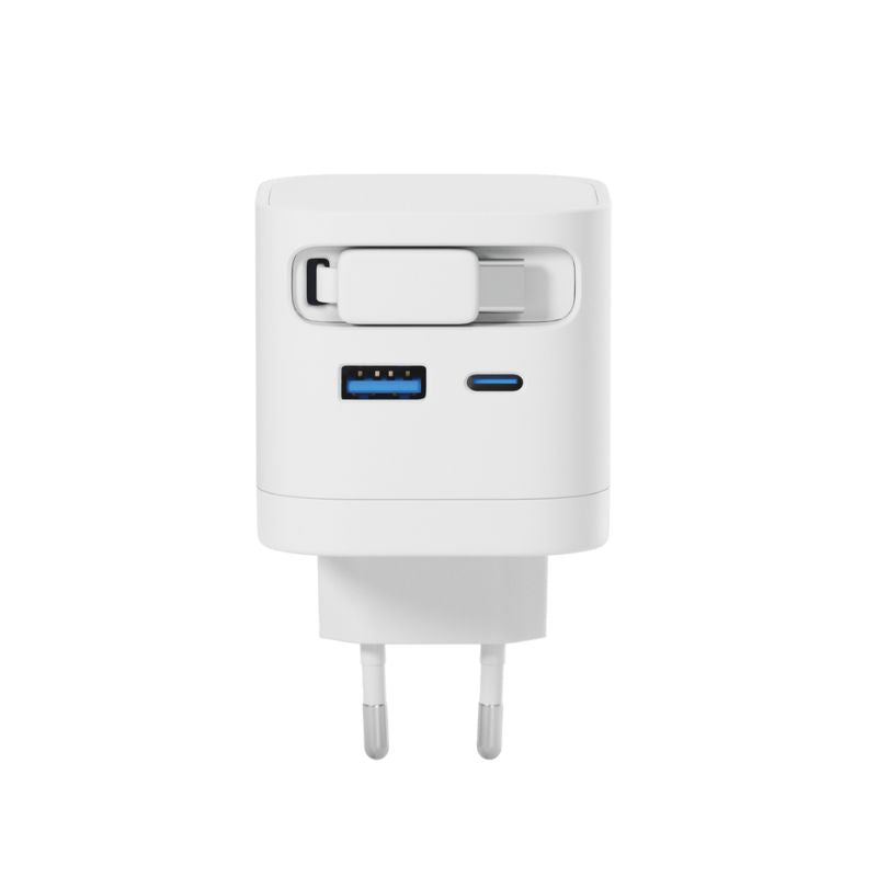 EPICO ULTRABOOST RETRACTABLE GAN 65W SÍŤOVÝ ADAPTÉR EA65C | SE ZABUDOVANÝM KABELEM | BÍLÁ | TŘI VÝSTUPY - iSTYLE.cz