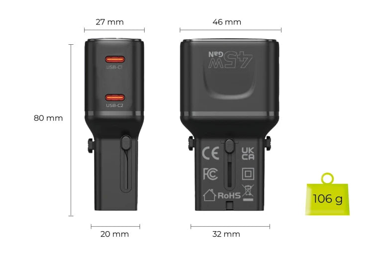 45W cestovní adaptér Mobile Origin PW26 - černý - iSTYLE.cz