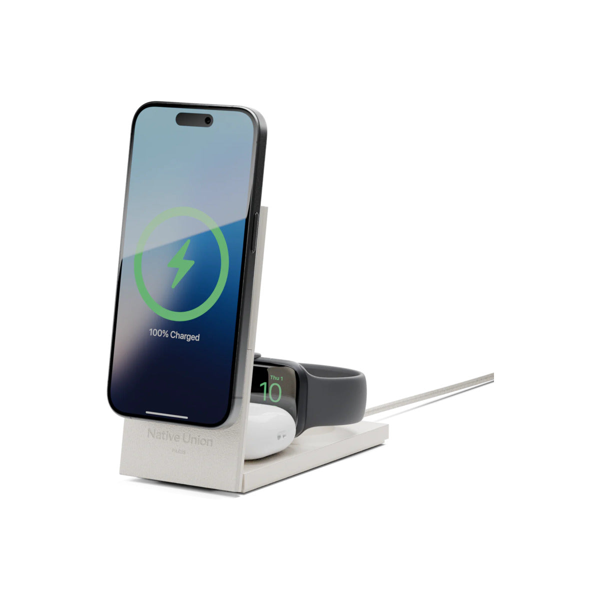 Bezdrátová nabíječka s mezinárodními adaptéry Native Union Rise 3-in-1 Qi2 - stříbrná - iSTYLE CZ