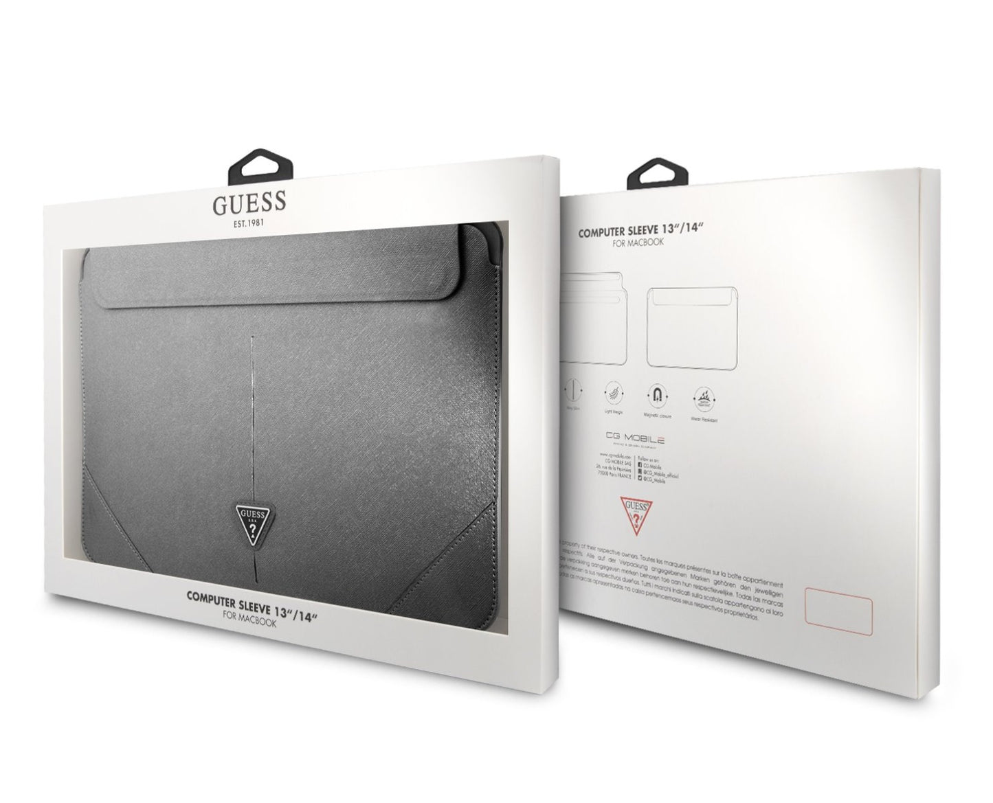 Obal Guess Saffiano Triangle Metal Logo pro MacBook 16" - stříbrný - iSTYLE CZ