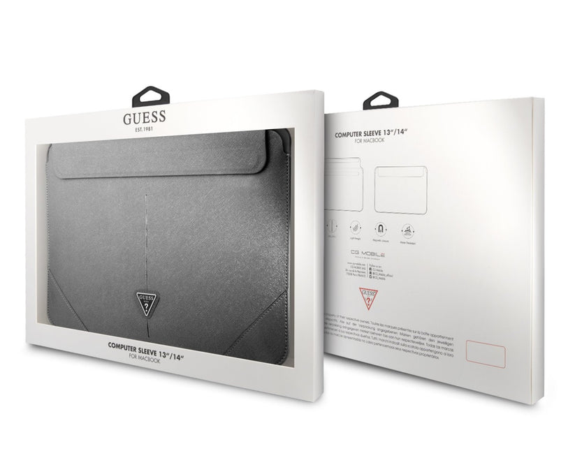 Obal Guess Saffiano Triangle Metal Logo pro MacBook 16" - stříbrný - iSTYLE CZ