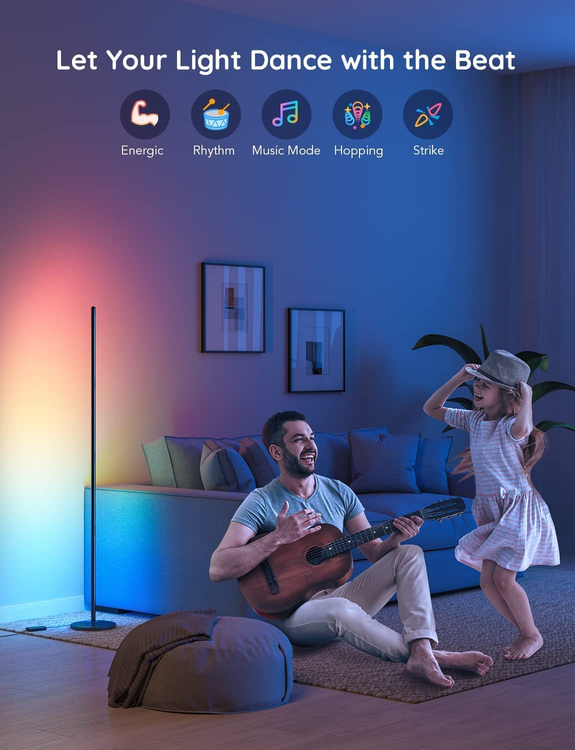 Designová rohová lampa Govee RGBW Floor Lamp Lite s technologií RGBICWW