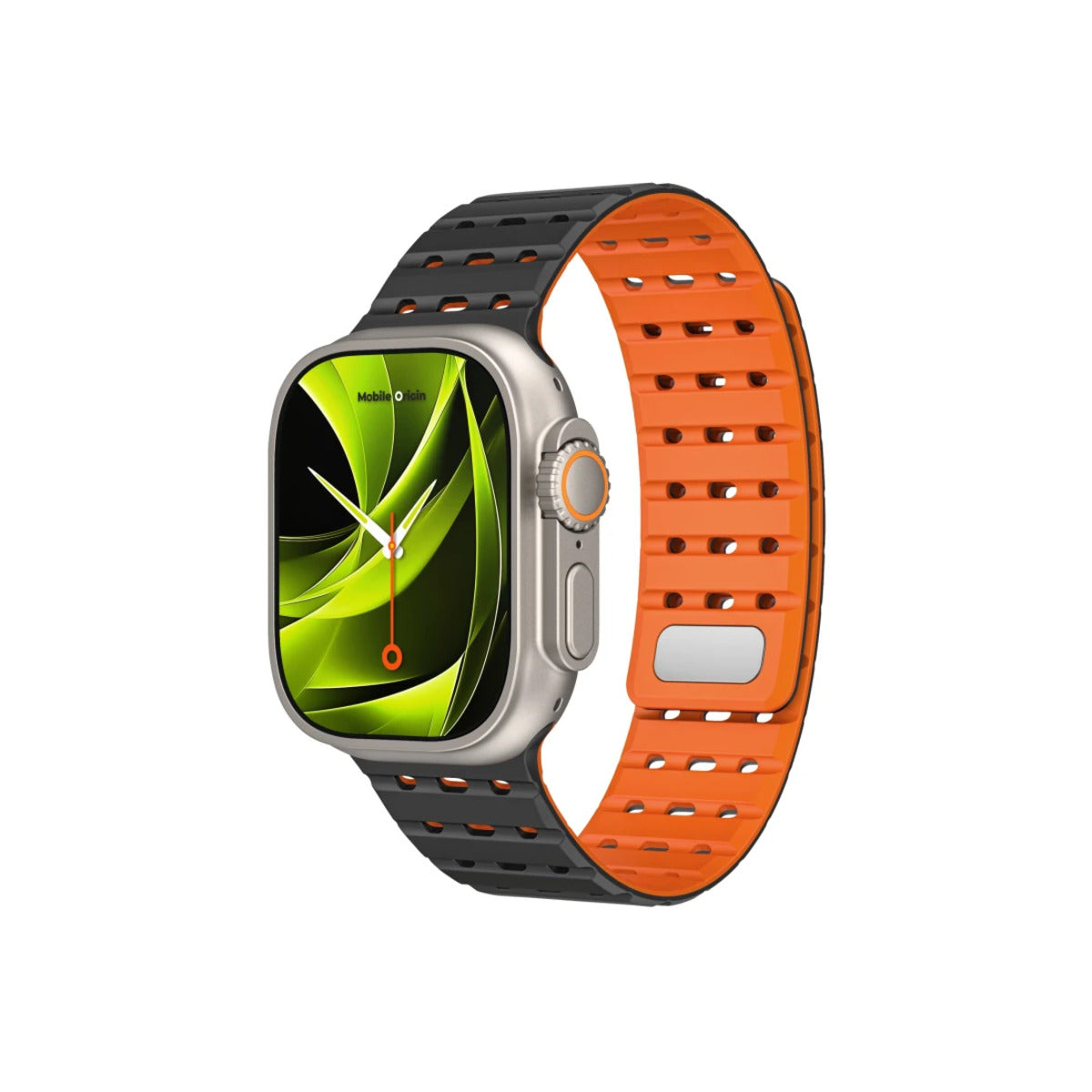 Řemínek pro Apple Watch 44/45/46/49 mm Mobile Origin Elegant Strap s magnetickým zapínáním – černo-oranžový