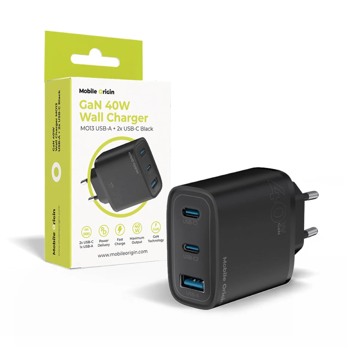 Síťová nabíječka Mobile Origin Dual USB-C a USB-A GaN Wall Charger 40W