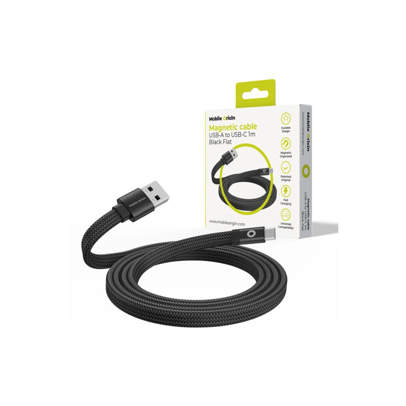 Magnetický 27W nabíjecí kabel Mobile Origin Original Flat Cable USB-A / USB-C 1m - černý - iSTYLE CZ