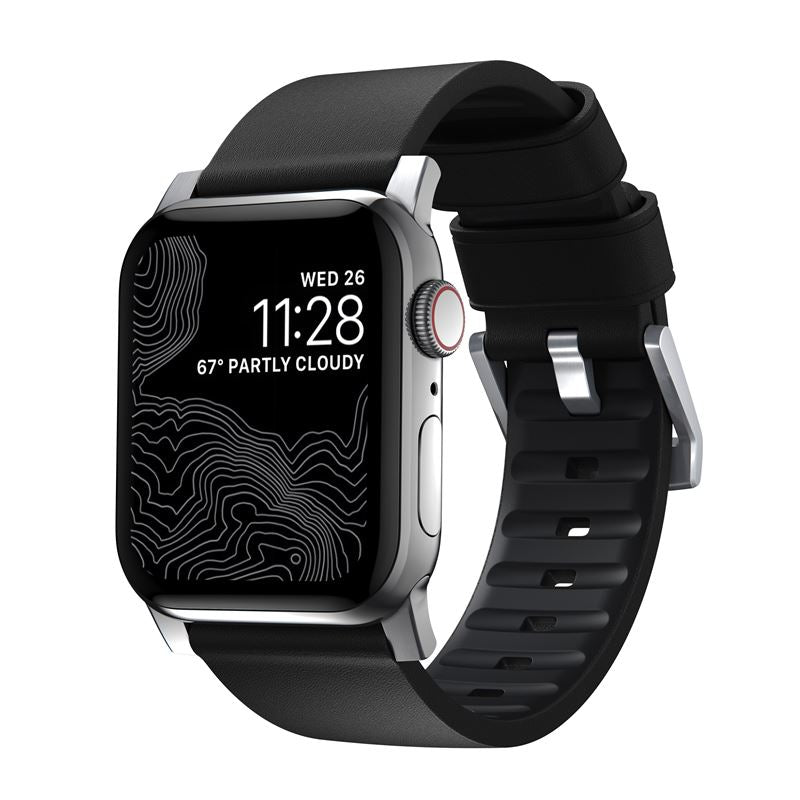 Řemínek pro Apple Watch 42/44/45/49 mm Nomad Active Strap Pro - černý se stříbrnou přezkou - iSTYLE CZ