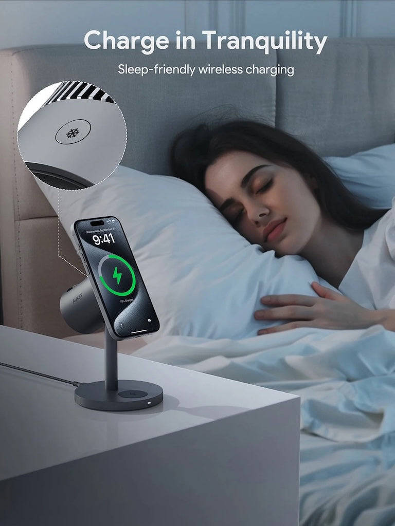 Bezdrátová rychlonabíječka s aktivním chladícím systémem Aukey MagLink LC-MC311A 3v1 - iSTYLE CZ