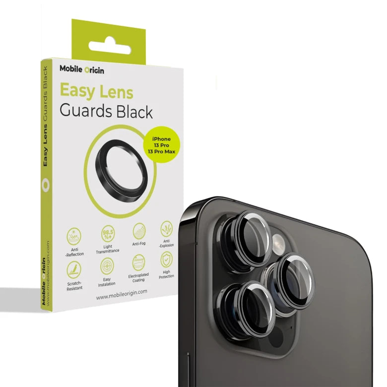 Sklo na fotoaparát pro iPhone 13 Pro / 13 Pro Max Mobile Origin Easy Lens Full Cover - černé