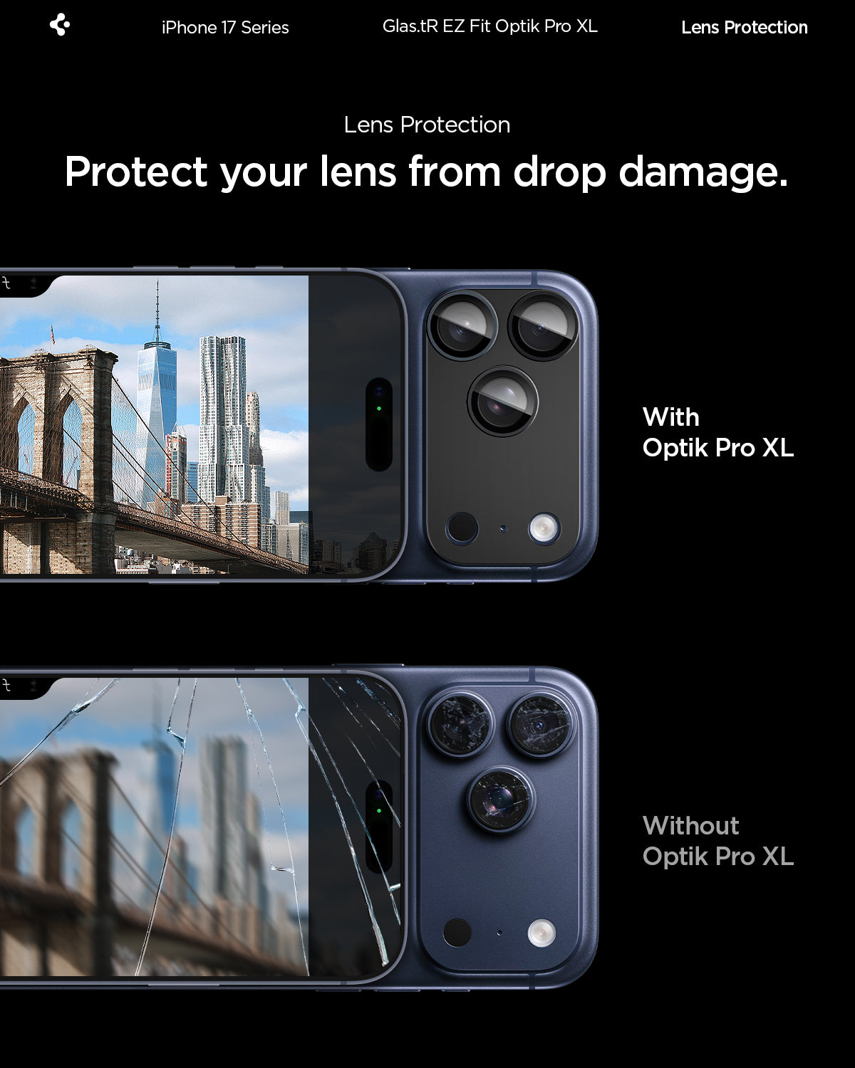 Sklo na fotoaparát pro iPhone 17 Pro Max Spigen Glass tR EZ Fit Optik Pro XL - černé