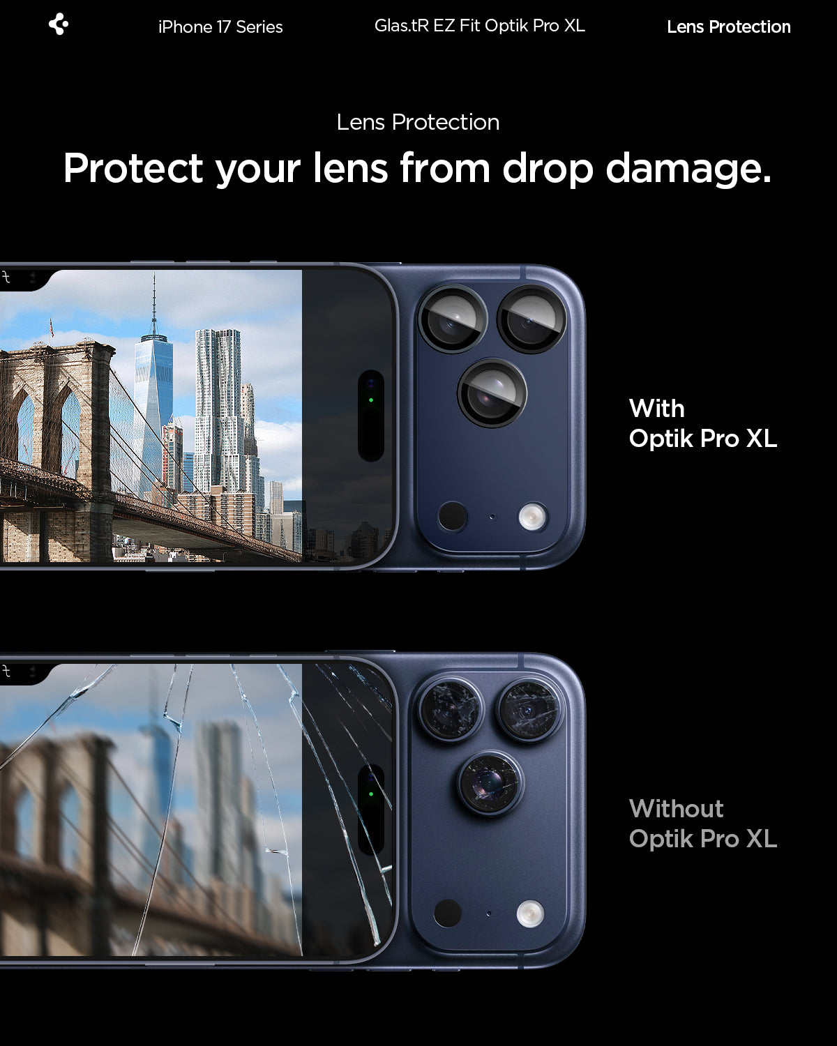 Sklo na fotoaparát pro iPhone 17 Pro Spigen Glass tR EZ Fit Optik Pro XL - modré