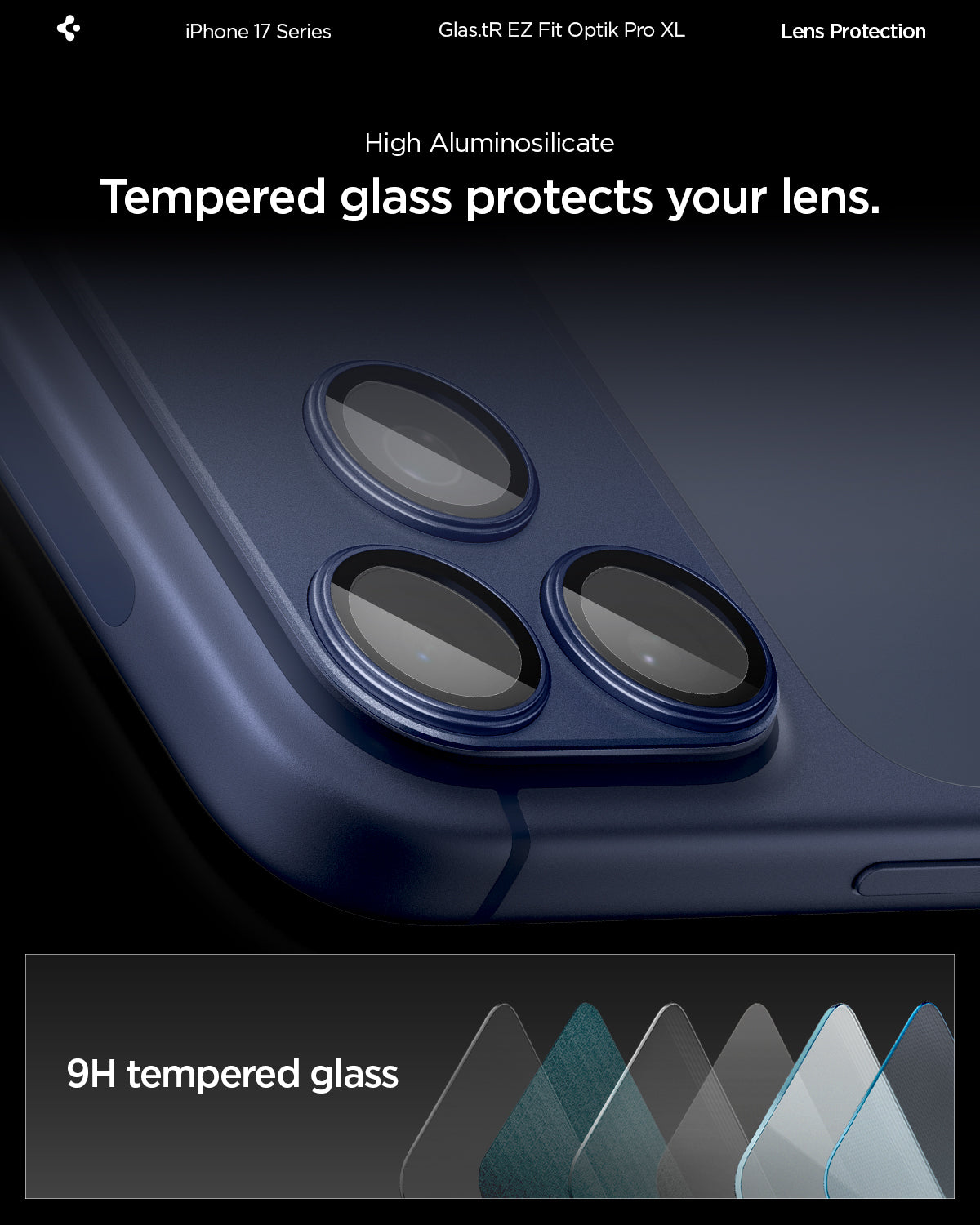 Sklo na fotoaparát pro iPhone 17 Pro Spigen Glass tR EZ Fit Optik Pro XL - modré