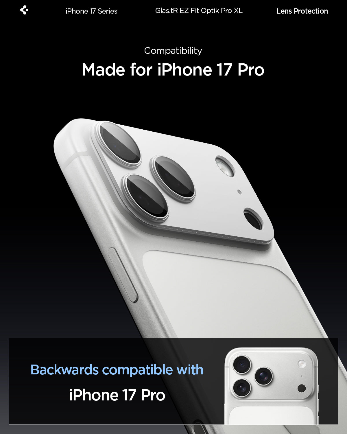 Sklo na fotoaparát pro iPhone 17 Pro Spigen Glass tR EZ Fit Optik Pro XL - bílé