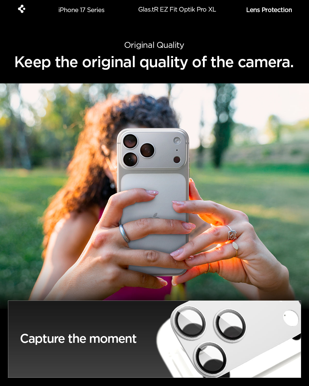 Sklo na fotoaparát pro iPhone 17 Pro Spigen Glass tR EZ Fit Optik Pro XL - bílé