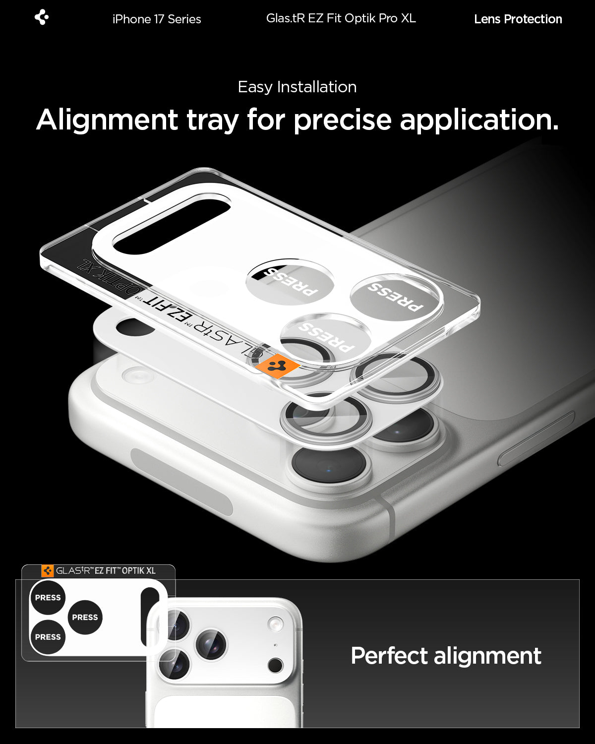 Sklo na fotoaparát pro iPhone 17 Pro Spigen Glass tR EZ Fit Optik Pro XL - bílé