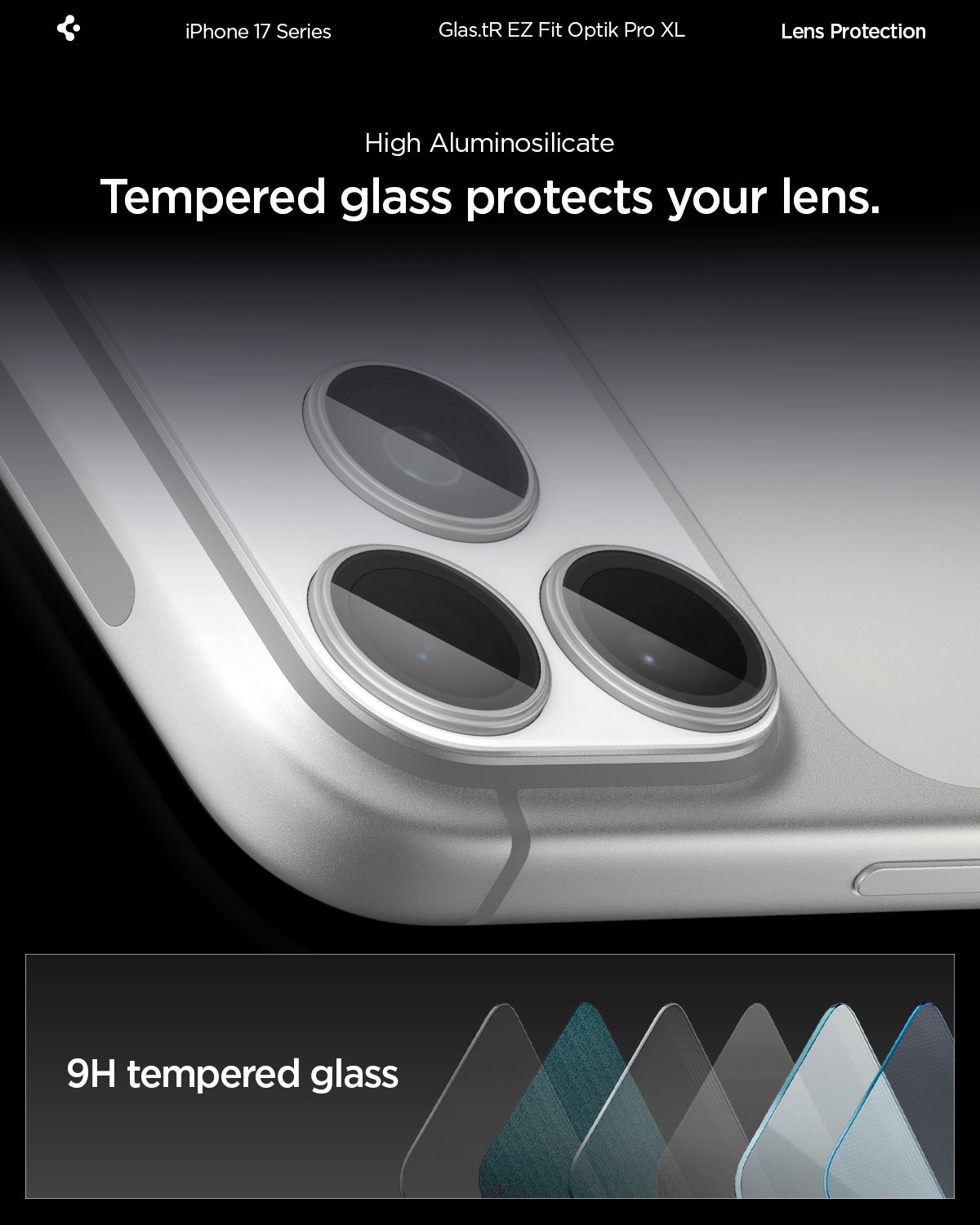 Sklo na fotoaparát pro iPhone 17 Pro Spigen Glass tR EZ Fit Optik Pro XL - bílé