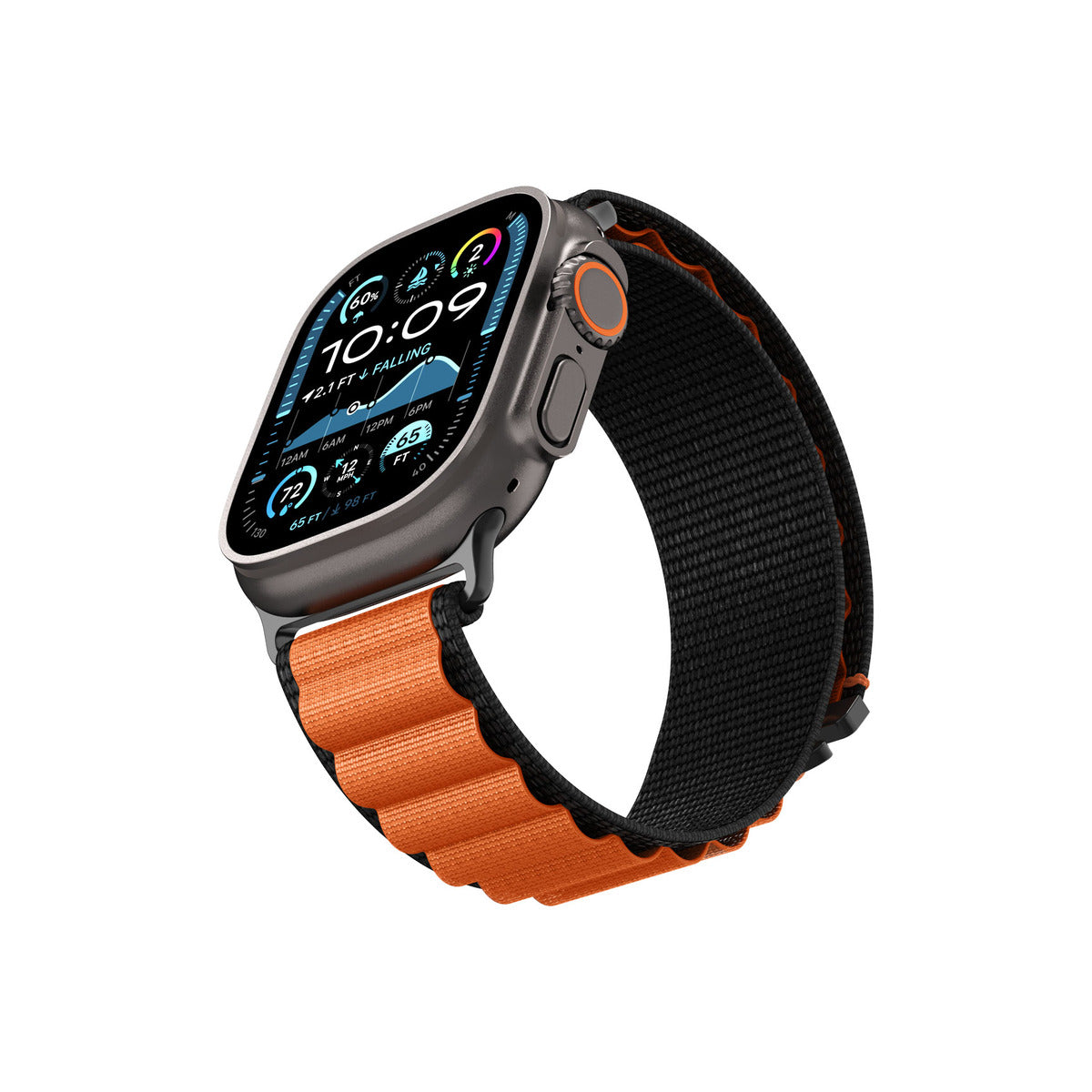 Řemínek pro Apple Watch 49mm/46mm/45mm/44mm Spigen Fabric Band (Hook) - černo-oranžový